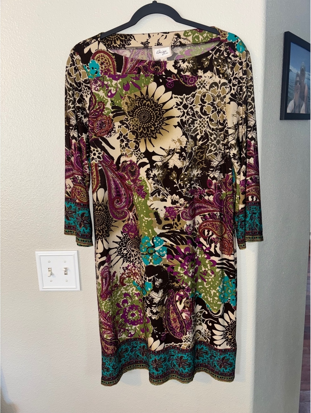 Beige by ECI Boho Paisley Sunflower Sheath Dress Size 14